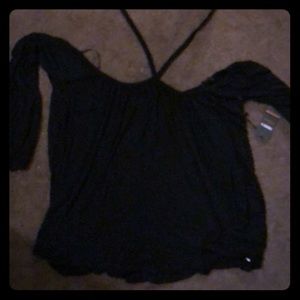 Oversized off the shoulder black blouse